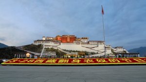 A picture from the footsteps of the iconic Potala Palace in Lhasa Tibet under cloudy skies 
