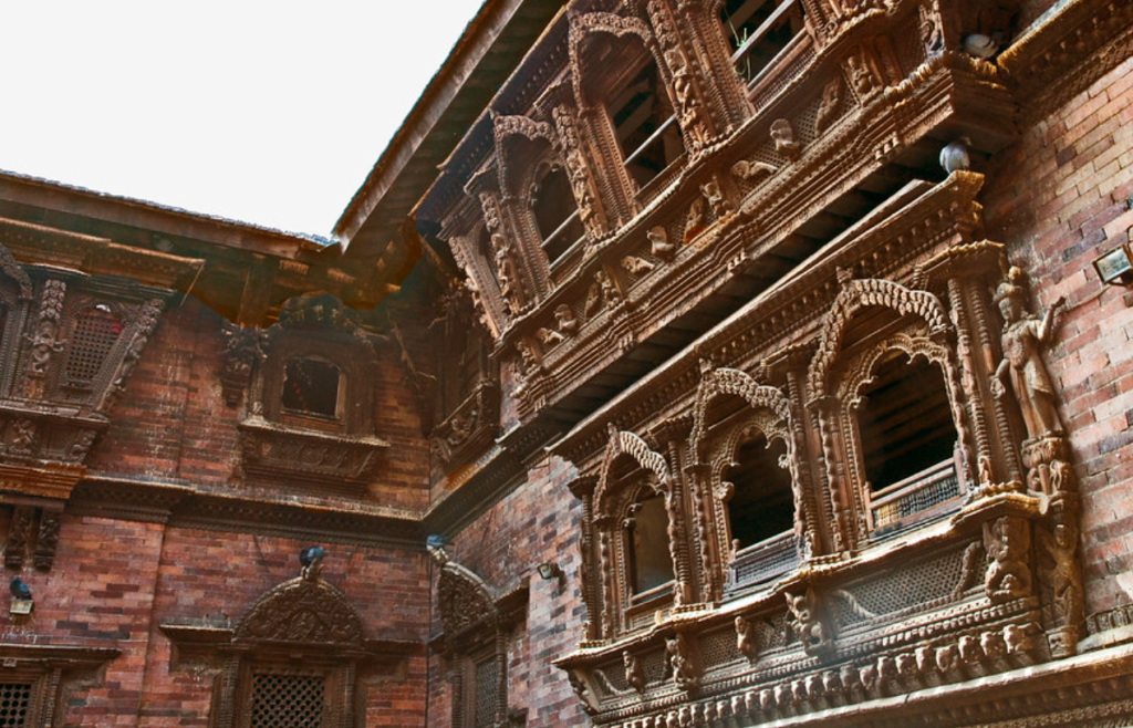 Basantapur Durbar or Nau Tale Durbar with the intricate details of the ancient art.