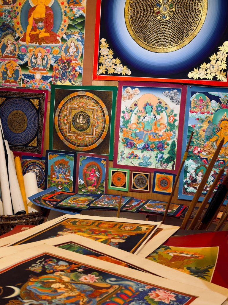 Hand-painted Green Tara Thangka with 24k gold details from Kathmandu Nepal.