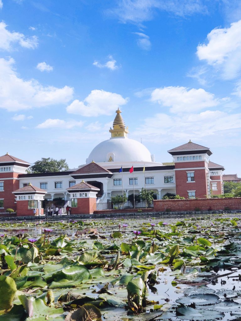 Lumbini, Nepal - The Great Drigung Kagyud Lotus Stupa" or "Pragya Stupa at Lumbini Buddhist University