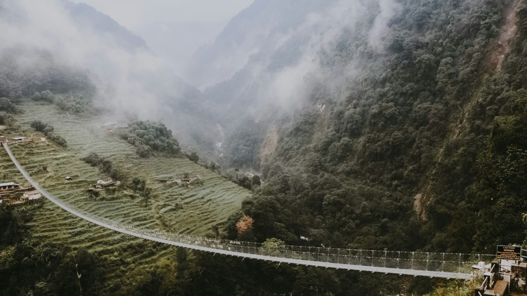 Nepal's Longest Suspension Bridge on the way to Annapurna Base Camp Route. It's in Jhinu Danda, Ghandruk.