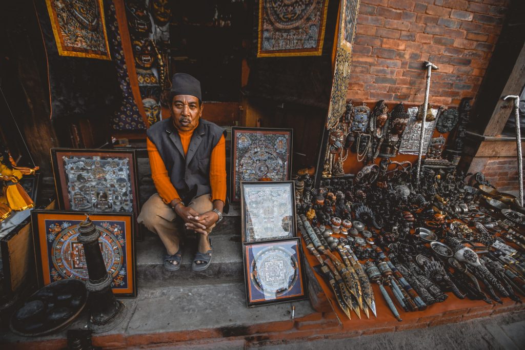 Hand-felted souvenirs made by artisans in Kathmandu, Nepal